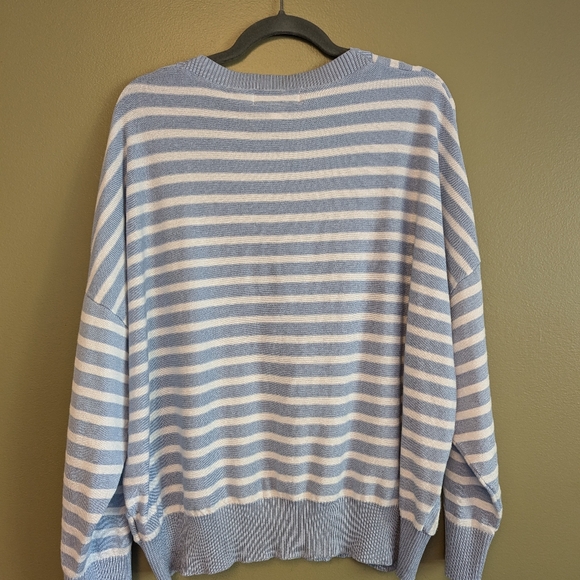 Powder Blue and White Stripped Sweater - Picture 3 of 3